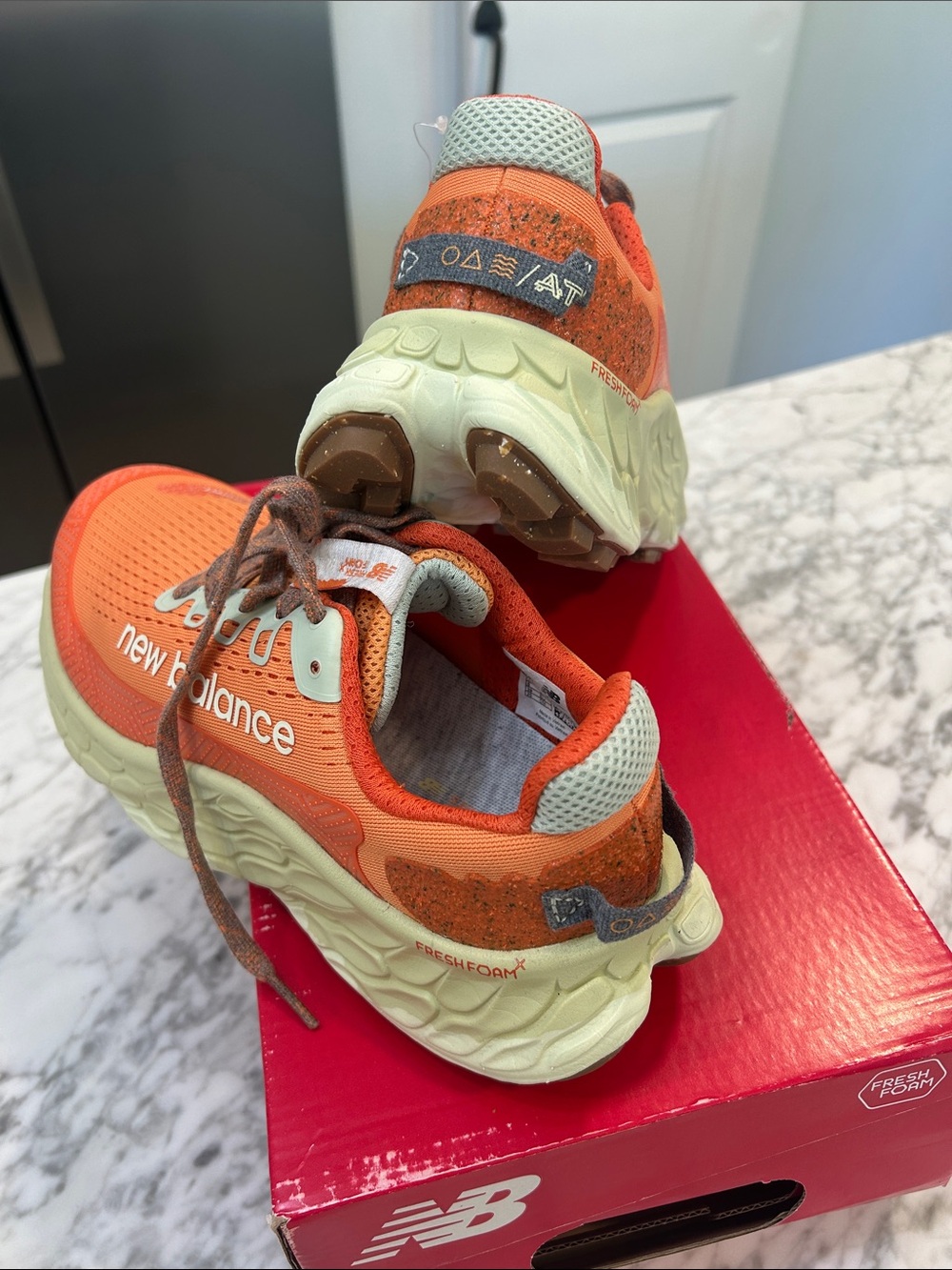 New Balance Women’s Orange and Cream Wide Trail Running Sneakers - Picture 4 of 4